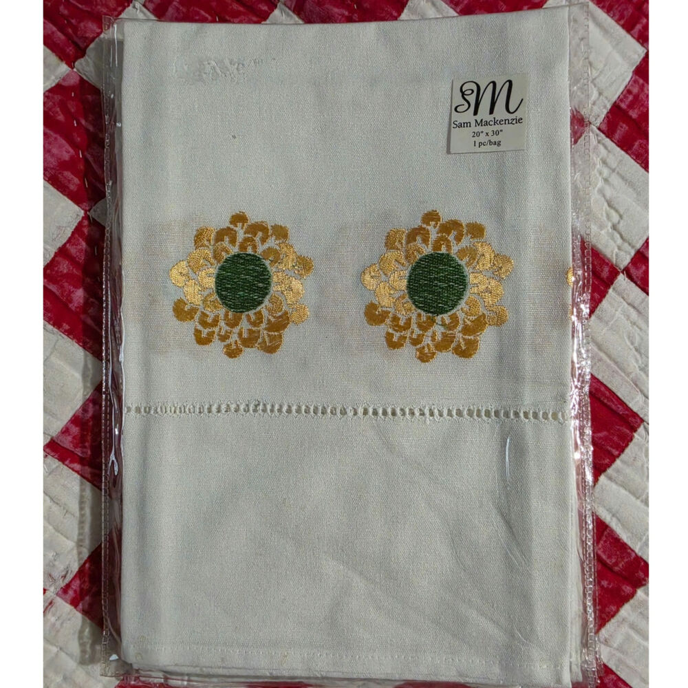 Vintage White Floral Embroidered Tea Towel Kitchen Dish Towel Cottagecore